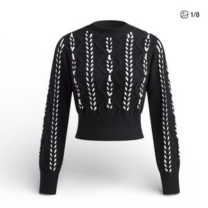 Commense Black and White Knit Cutout Sweater